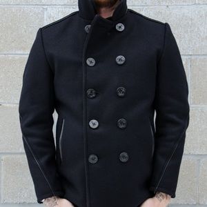 Schott NYC Leather Trim Men’s Wool Pea Coat